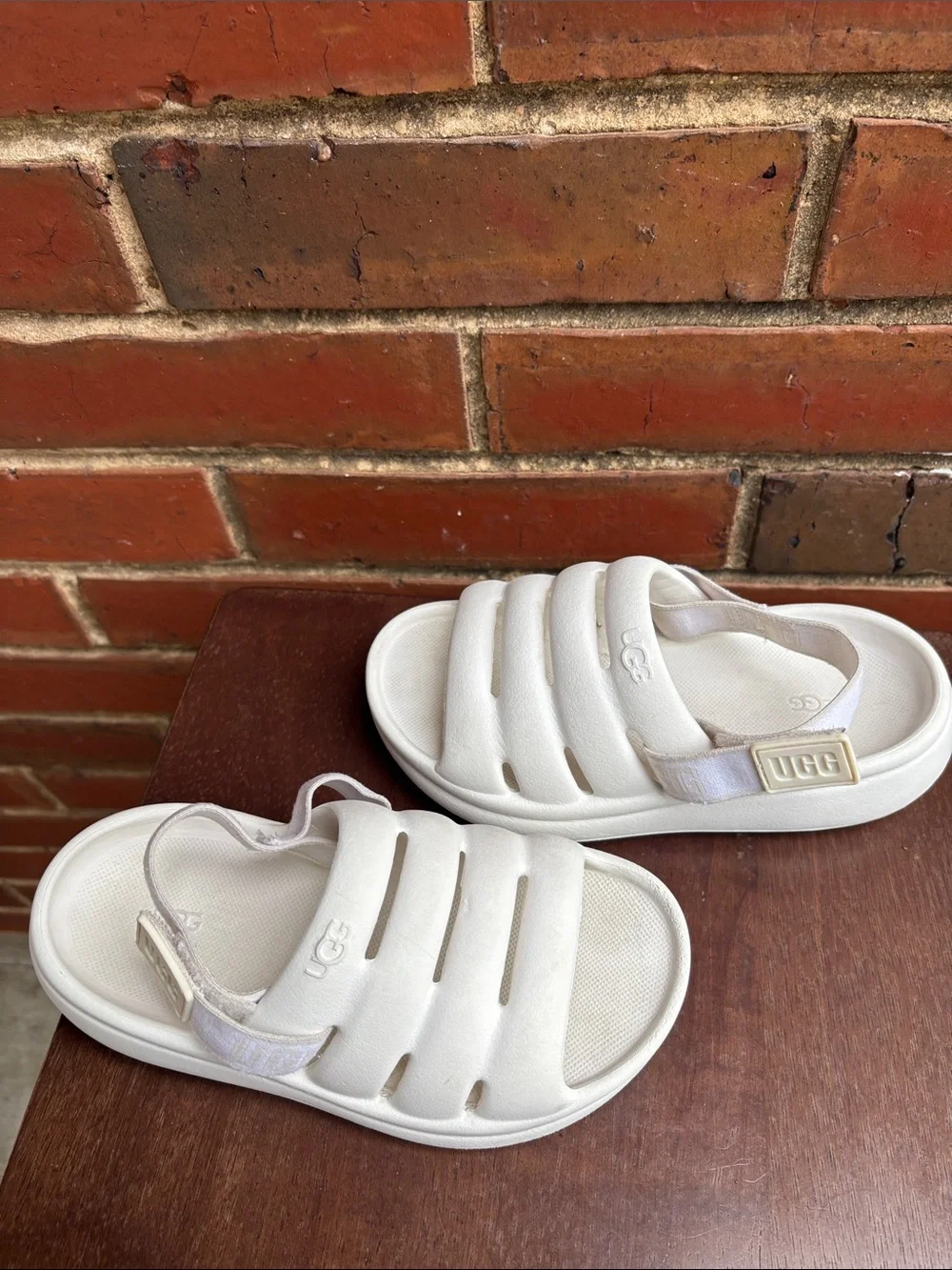 UGG Sport Yeah Kids White Slip-On Foam Sandals with Back Strap